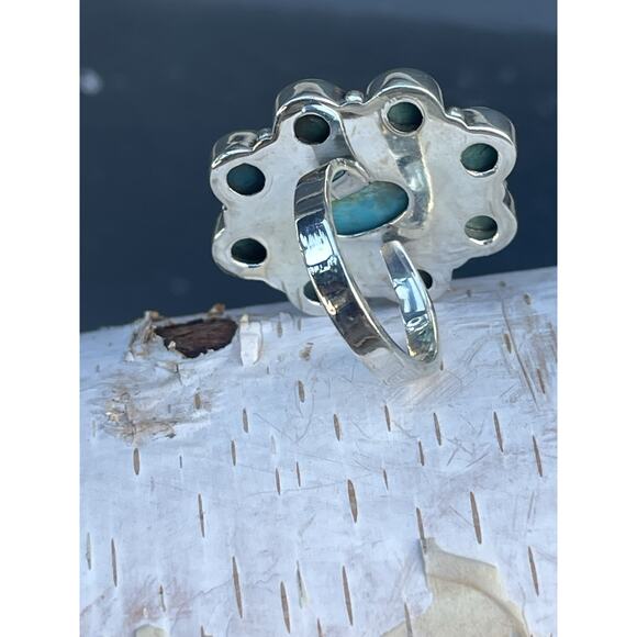 BIG Turquoise Cluster Statement Southwestern Sterling Silver Ring Adjusts 7 8 9 - Picture 6 of 7